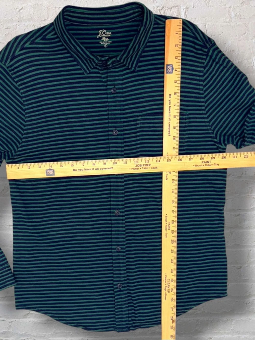 J.Crew Slub Cotton Stripe Button Front Shirt Men’s Large Blue Green Long Sleeve